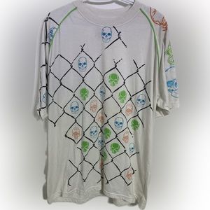 Kanji Skull Print and Embroider Sleeve T-Shirt Size XL